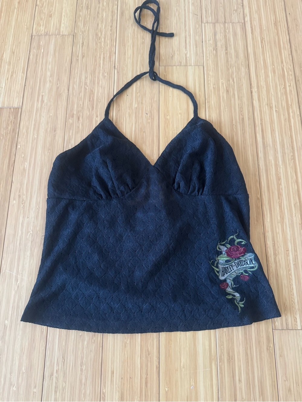 Harley-Davidson Black Halter Camisole with Rose Patch